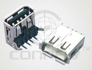 Разъем USB2.0 "гнездо" 4 конт. тип A, пр. уг. на пл. (белый из.) (ан. USBA-1J) Connfly DS1095-WNR0