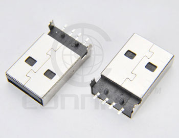 Разъем USB2.0 "вилка" 4 конт. тип A, SMT на плату (с крепл., белый изол.) Connfly DS1098-WN0