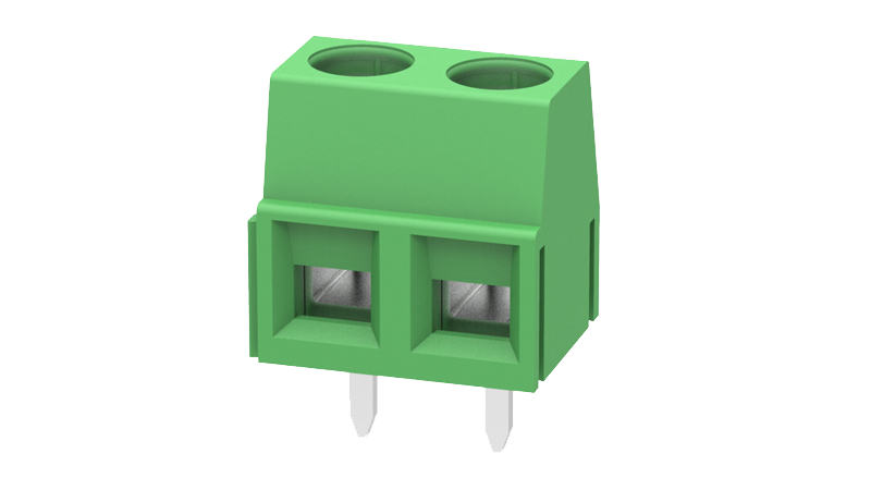 Клеммник 2 конт. шаг 5.00 мм, вертик. на плату (H = 10.1 мм, зелен. изол.) Fucon CM-127-5.0-2P