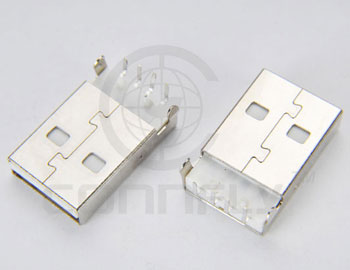 Разъем USB2.0 "вилка" 4 конт. тип A, пр. угол на пл. (с крепл., бел.из., ник.к.) Connfly DS1097-WN0